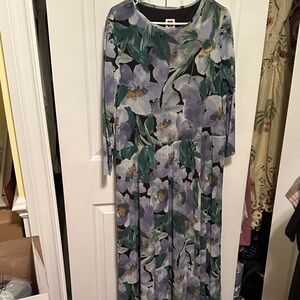 Anne Klein Long Sleeve Floral Dress - Green and Purple